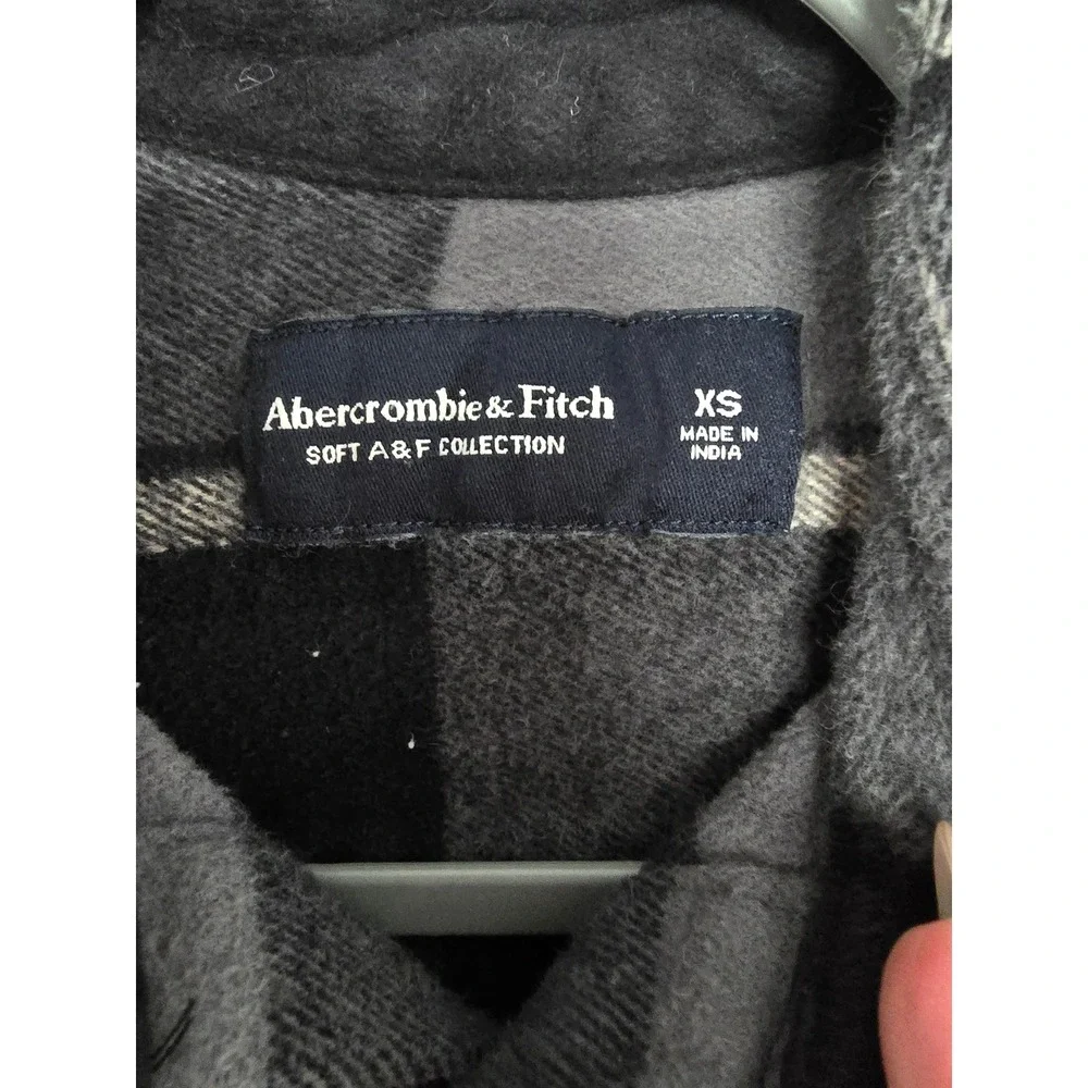 Abercrombie Fitch Plaid‎ Flannel Shirt Jacket Soft A F Collection Black Grey XS